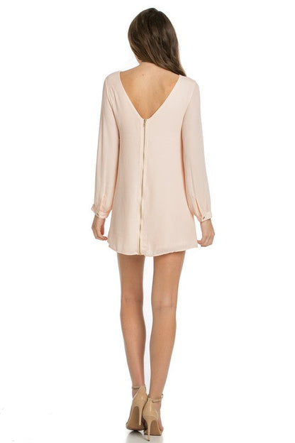 long sleeve shift dress coral by O2 Denim | Fleurcouture