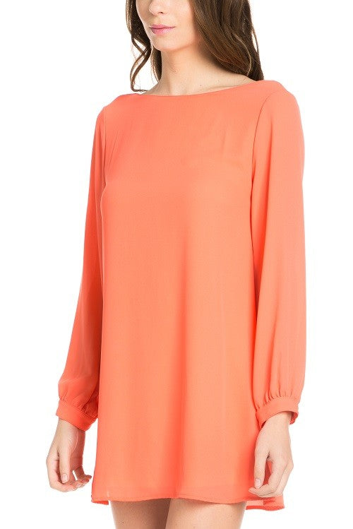 long sleeve shift dress coral by O2 Denim | Fleurcouture
