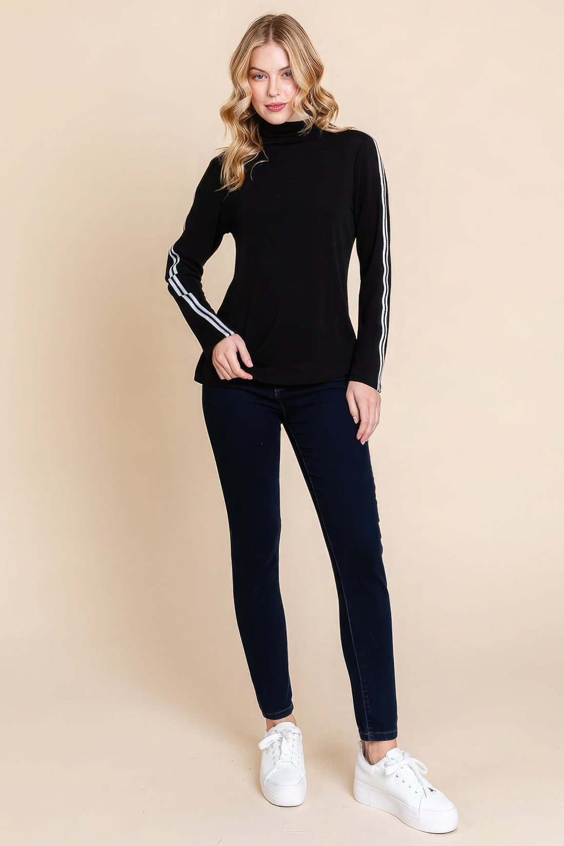 Long Sleeve Solid Mock Neck Casual Top by Fleurcouture | Fleurcouture