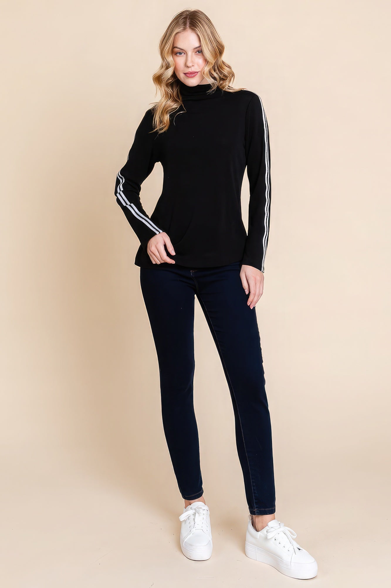 Long Sleeve Solid Mock Neck Casual Top by Fleurcouture | Fleurcouture