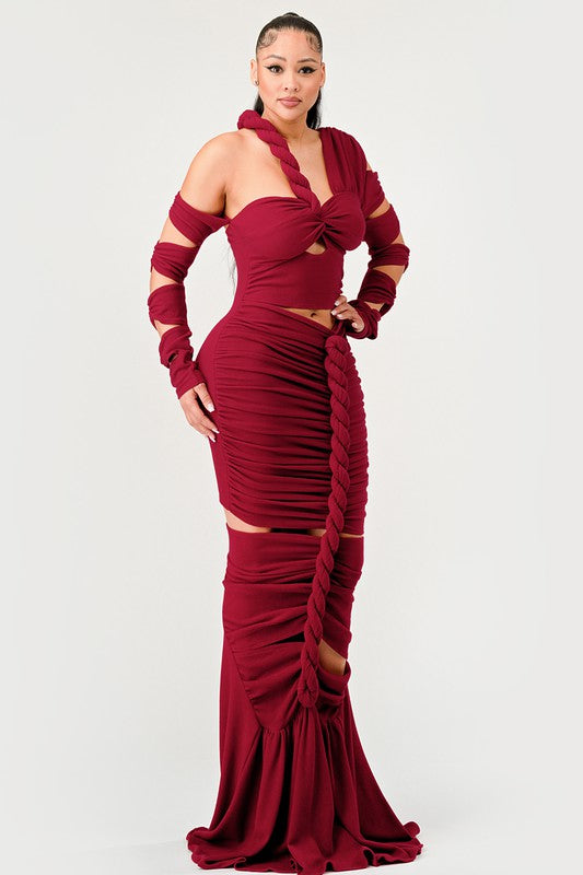 Long Sleeve Wrap Rope Maxi Dress by Athina | Fleurcouture