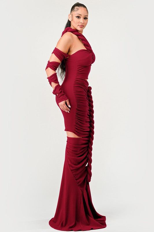 Long Sleeve Wrap Rope Maxi Dress by Athina | Fleurcouture