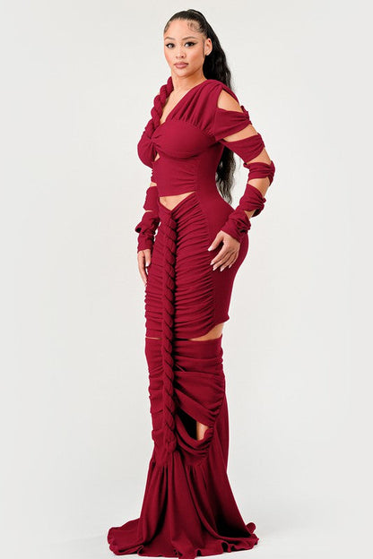 Long Sleeve Wrap Rope Maxi Dress by Athina | Fleurcouture