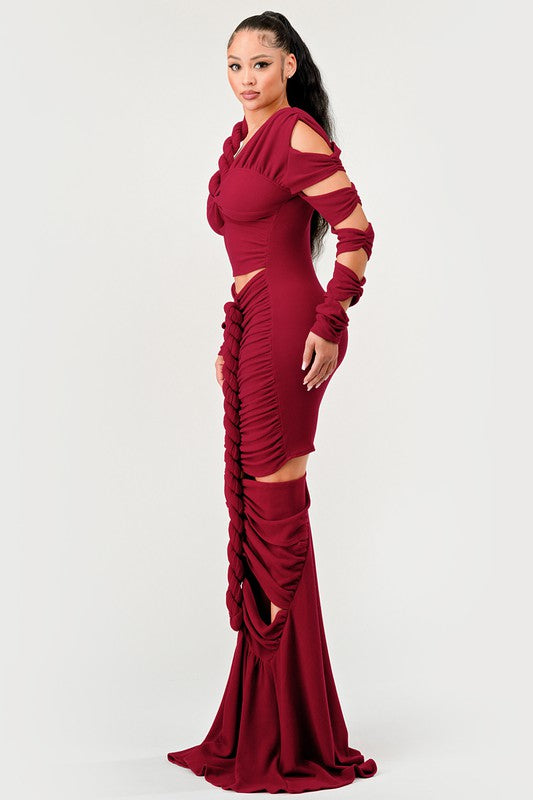 Long Sleeve Wrap Rope Maxi Dress by Athina | Fleurcouture