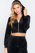 Long Slv Velour Hoodie Crop Jacket by Fleurcouture | Fleurcouture