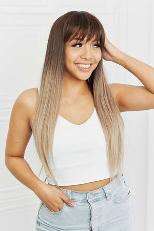 Long Straight Synthetic Wigs 26'' Black/Gray One Size Hair Extensions by Trendsi | Fleurcouture