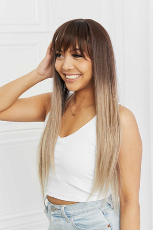 Long Straight Synthetic Wigs 26'' Black/Gray One Size Hair Extensions by Trendsi | Fleurcouture