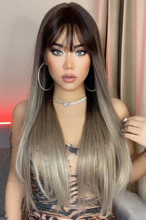 Long Straight Synthetic Wigs 26'' Black/Gray One Size Hair Extensions by Trendsi | Fleurcouture