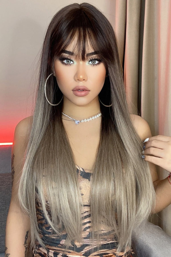 Long Straight Synthetic Wigs 26'' Black/Gray One Size Hair Extensions by Trendsi | Fleurcouture