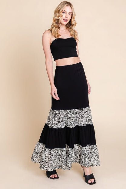 Long Tiered Contrast Fashion Skirt With Velvet Animal Print Mesh by Fleurcouture | Fleurcouture