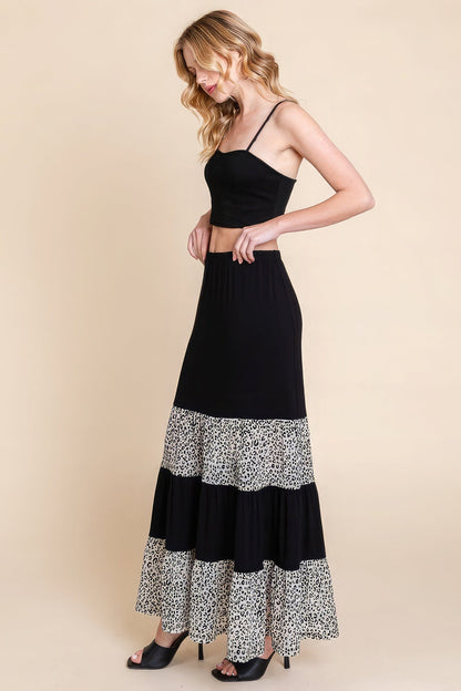 Long Tiered Contrast Fashion Skirt With Velvet Animal Print Mesh by Fleurcouture | Fleurcouture