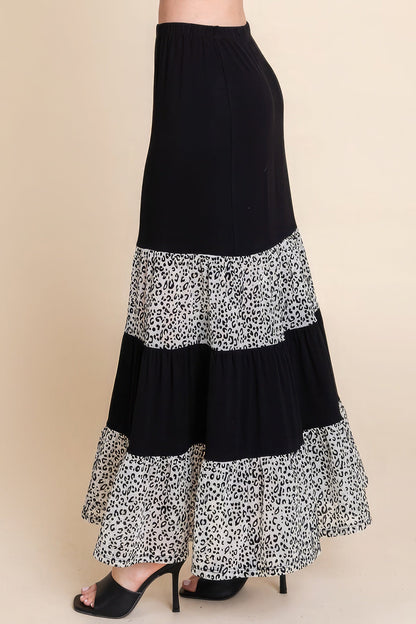 Long Tiered Contrast Fashion Skirt With Velvet Animal Print Mesh by Fleurcouture | Fleurcouture