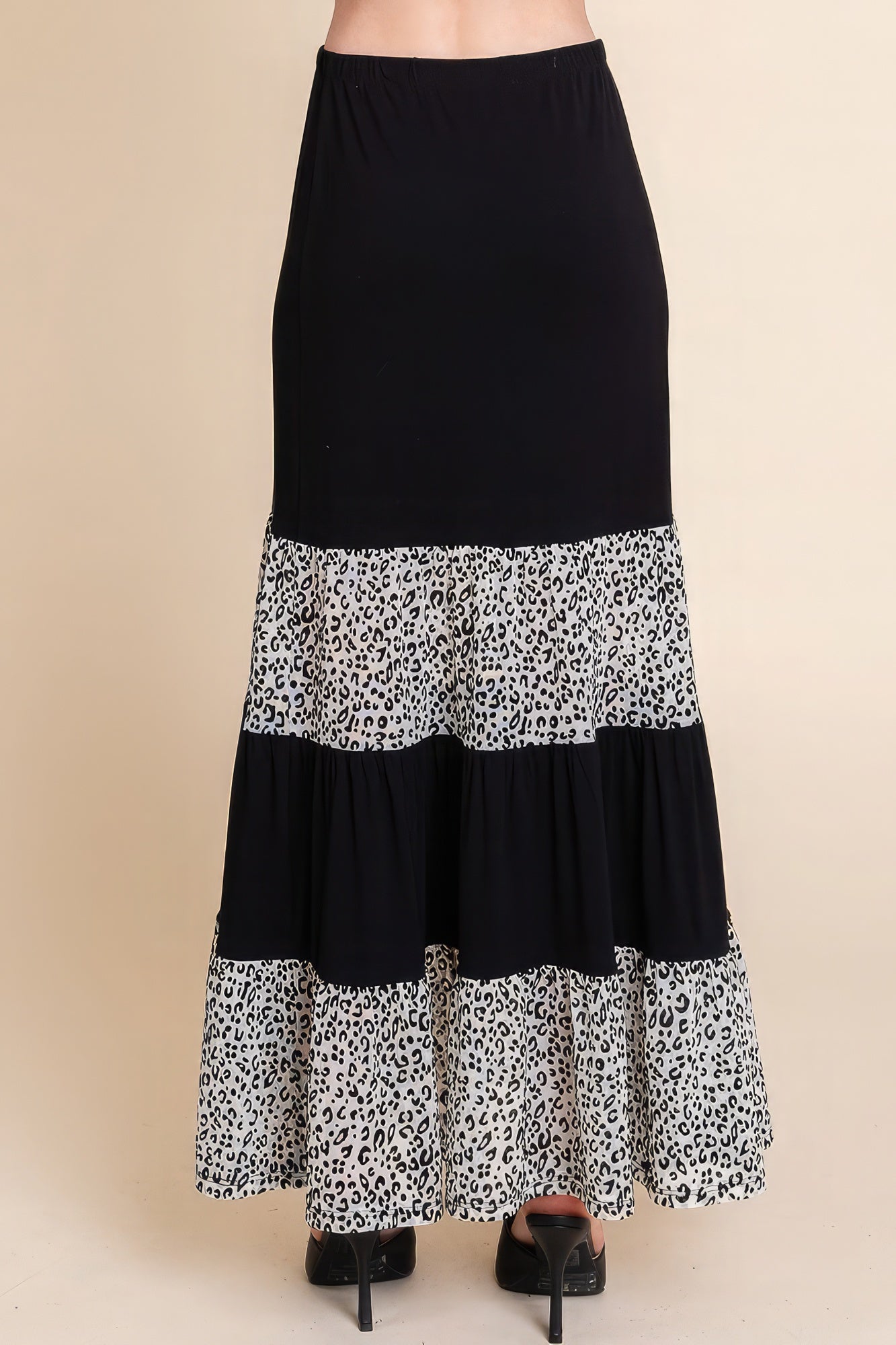 Long Tiered Contrast Fashion Skirt With Velvet Animal Print Mesh by Fleurcouture | Fleurcouture