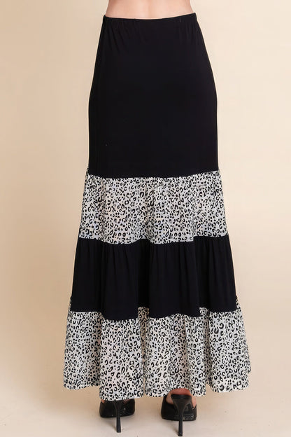 Long Tiered Contrast Fashion Skirt With Velvet Animal Print Mesh by Fleurcouture | Fleurcouture