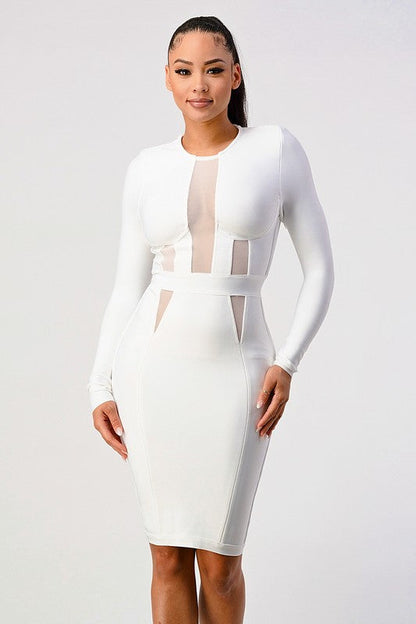 LONGSLEEVE BANDAGE DRESS WHITE by Athina | Fleurcouture