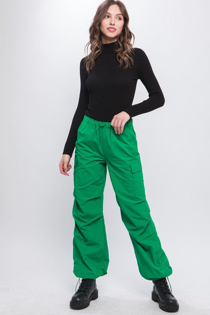 Loose Fit Parachute Cargo Pants D.GREEN S by Love Tree | Fleurcouture