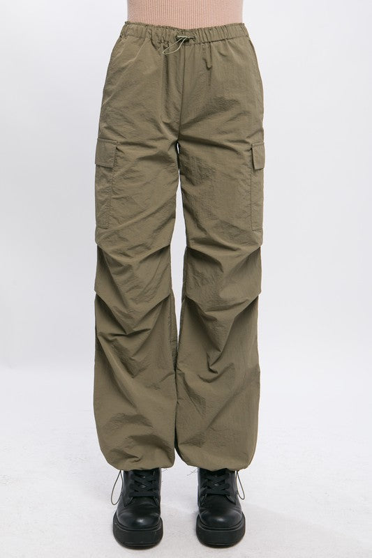 Loose Fit Parachute Cargo Pants OLIVE S by Love Tree | Fleurcouture