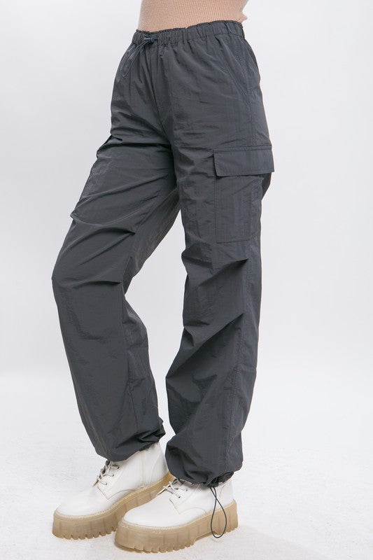 Loose Fit Parachute Cargo Pants SLATE S by Love Tree | Fleurcouture