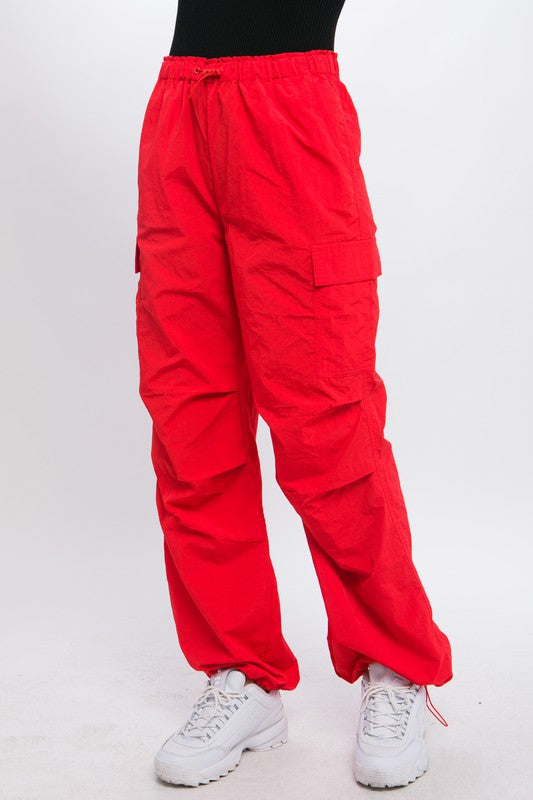 Loose Fit Parachute Cargo Pants TOMATO RED S by Love Tree | Fleurcouture