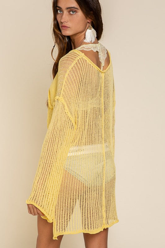 Loose Fit See-through Boat Neck Sweater EGG YOLK by POL | Fleurcouture