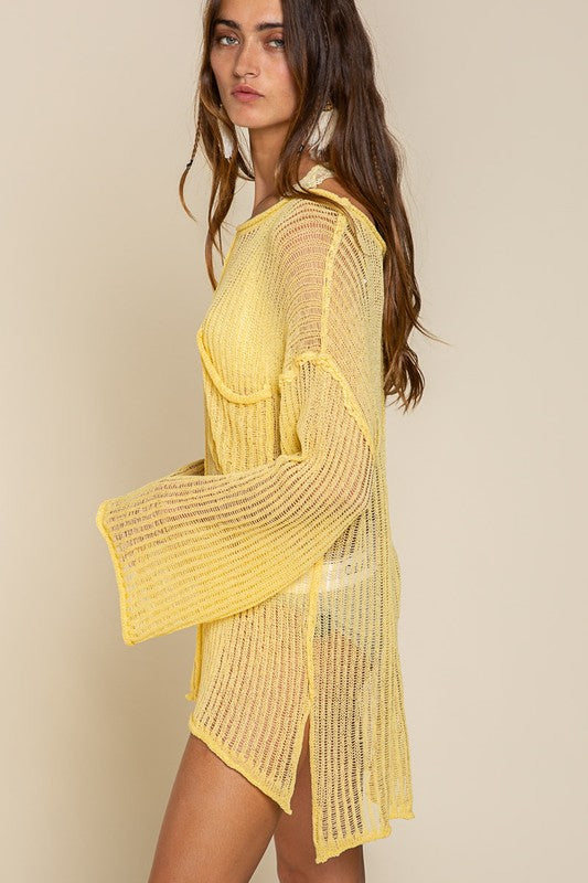 Loose Fit See-through Boat Neck Sweater EGG YOLK S by POL | Fleurcouture