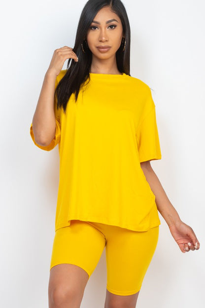 Loose Fit Top oversize shirts &amp; Bike Shorts Set DAYLILY YELLOW S by Capella | Fleurcouture