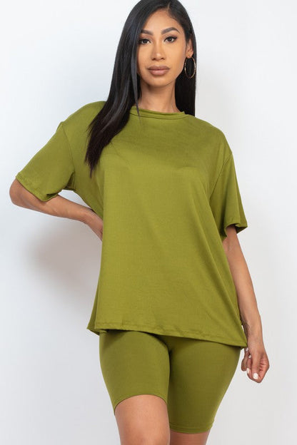 Loose Fit Top oversize shirts &amp; Bike Shorts Set OLIVE BRANCH S by Capella | Fleurcouture