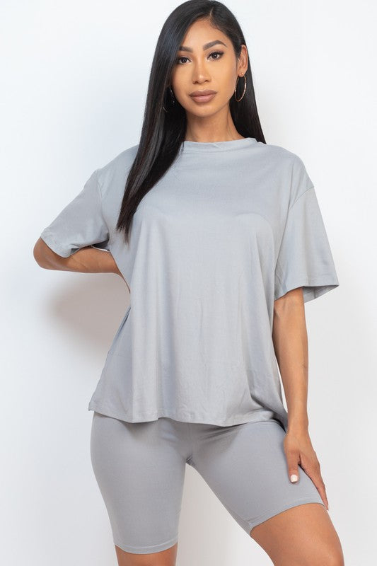 Loose Fit Top oversize shirts &amp; Bike Shorts Set ULTIMATE GRAY S by Capella | Fleurcouture