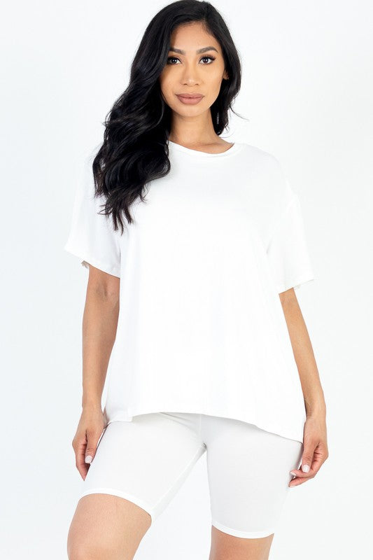 Loose Fit Top oversize shirts &amp; Bike Shorts Set White S by Capella | Fleurcouture