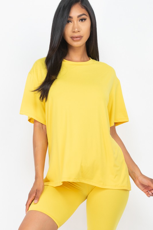 Loose Fit Top oversize shirts &amp; Bike Shorts Set Yellow S by Capella | Fleurcouture