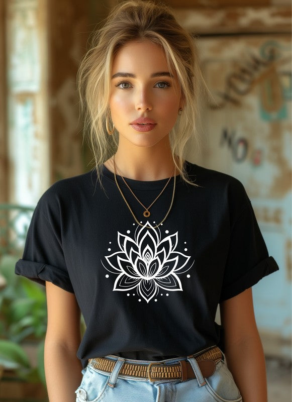 Lotus Flower Graphic Tee Black L by Ocean and 7th | Fleurcouture