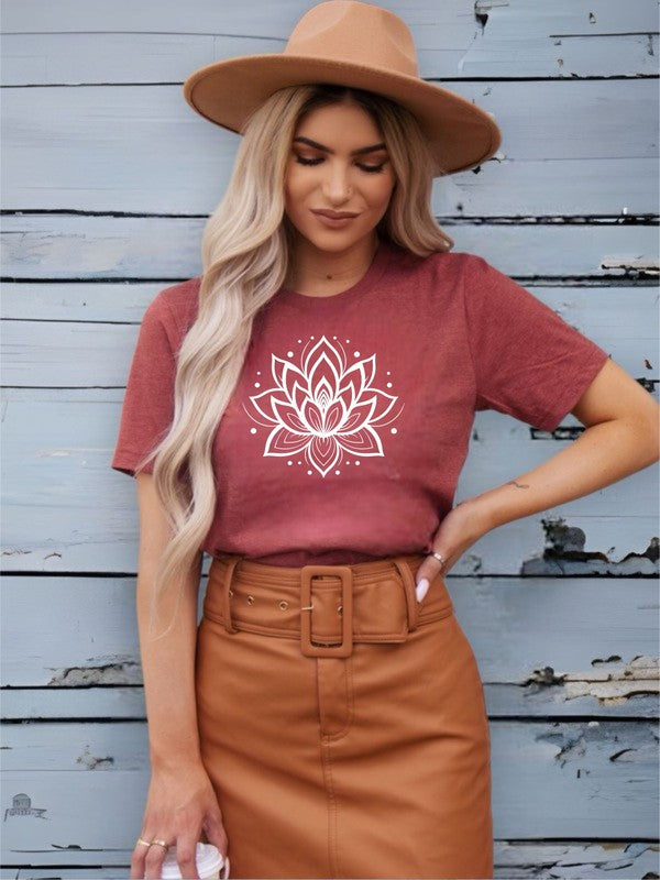 Lotus Flower Graphic Tee Heather Clay XS by Ocean and 7th | Fleurcouture