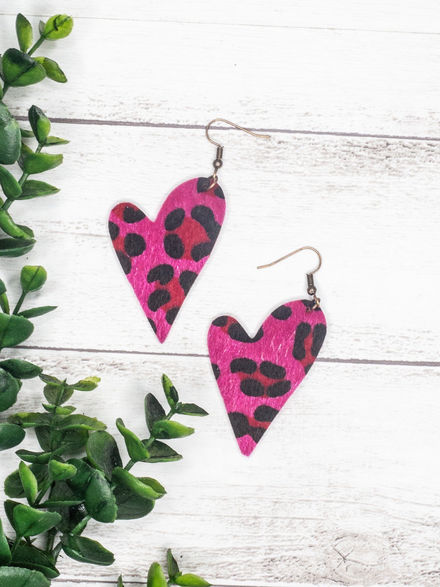 Love Is In The Air Fuchsia Leopard Heart Shaped Earrings Fushia One Size Earrings by Ashlyn Rose | Fleurcouture