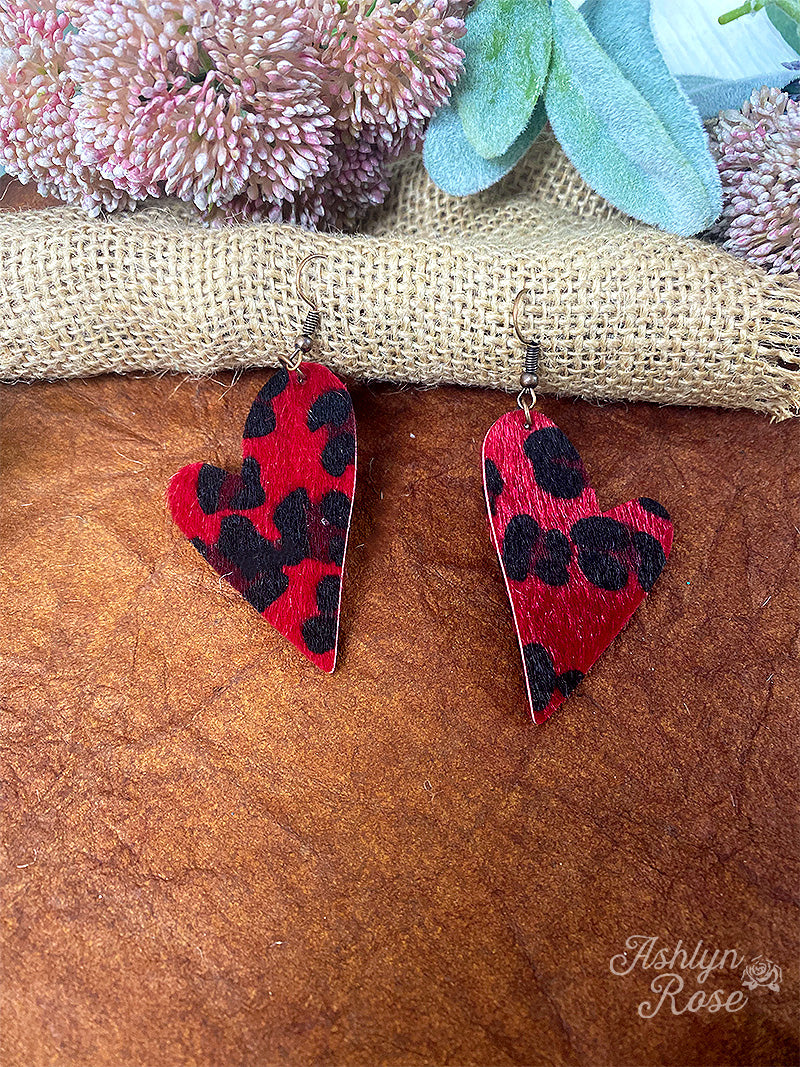 Love Is In The Air Red Leopard Heart Shaped Earrings Red One Size Earrings by Southern Grace | Fleurcouture