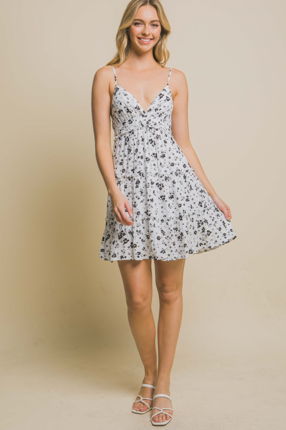 Love Tree Floral Tiered Cami Mini Dress Ivory Women&