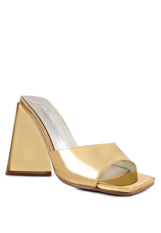 LOVEBUG TRIANGULAR BLOCK HEEL SANDALS GOLD 5 by Rag Company | Fleurcouture