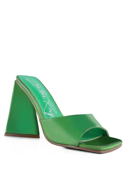 LOVEBUG TRIANGULAR BLOCK HEEL SANDALS Green 5 by Rag Company | Fleurcouture