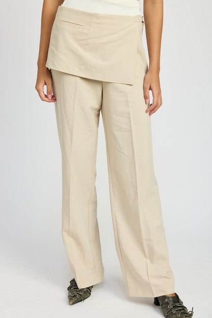 LOW RISE TROUSER WITH WRAPPED SKIRT NATURAL by Emory Park | Fleurcouture