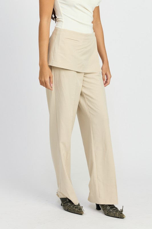 LOW RISE TROUSER WITH WRAPPED SKIRT NATURAL by Emory Park | Fleurcouture