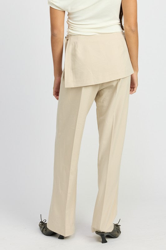 LOW RISE TROUSER WITH WRAPPED SKIRT NATURAL by Emory Park | Fleurcouture