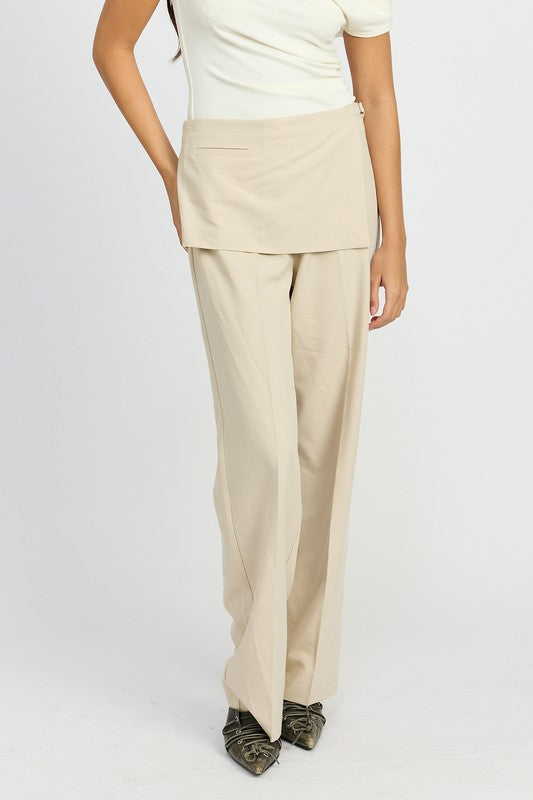 LOW RISE TROUSER WITH WRAPPED SKIRT NATURAL S by Emory Park | Fleurcouture