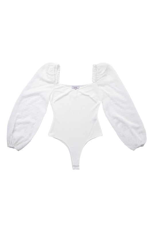 LS shirring sleeve bodysuit by Lilou | Fleurcouture