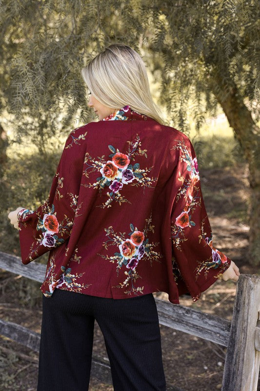 Lush Rose Kimono Burgundy One Size by Leto Accessories | Fleurcouture