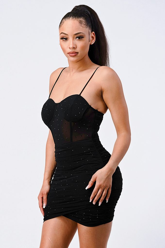 Luxe Glitter Front Mesh Ribbed Cami Mini Dress by Fleurcouture | Fleurcouture