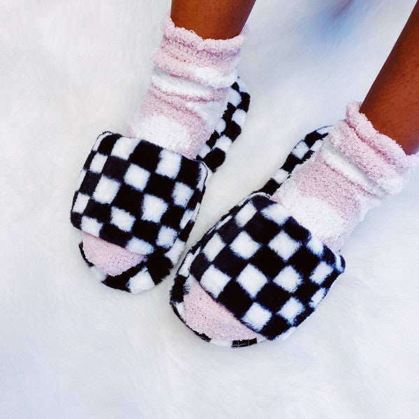 Luxe Lounge Checker Cozy Slippers by Ellison and Young | Fleurcouture