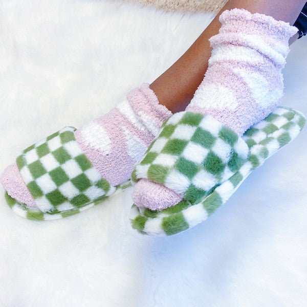 Luxe Lounge Checker Cozy Slippers by Ellison and Young | Fleurcouture