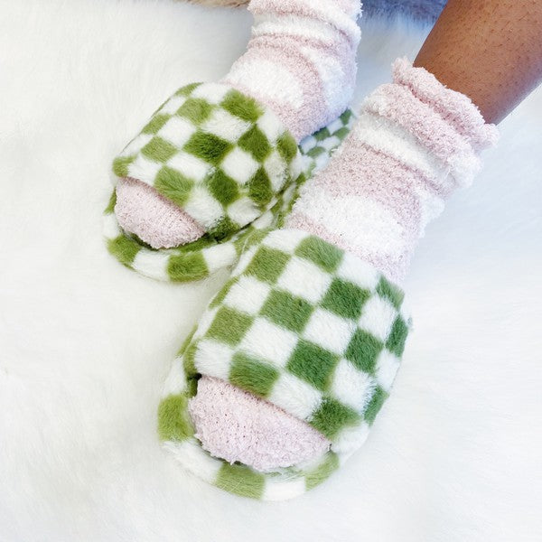 Luxe Lounge Checker Cozy Slippers by Ellison and Young | Fleurcouture