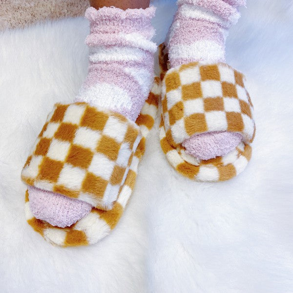 Luxe Lounge Checker Cozy Slippers by Ellison and Young | Fleurcouture