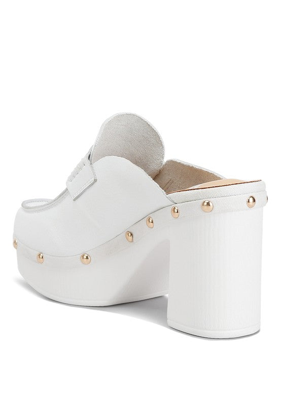 Lyrac Recycled Leather Platform Clogs White by Rag Company | Fleurcouture