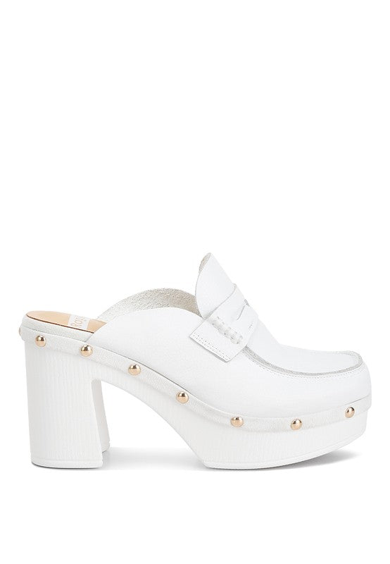 Lyrac Recycled Leather Platform Clogs White by Rag Company | Fleurcouture